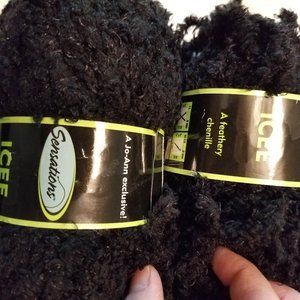 Sensations Icee Chenille Black Bulky Yarn, Vintage, 2 Skeins